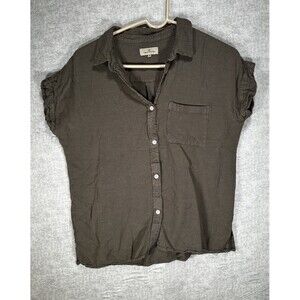 Thread & Supply Womens Small Slate Green  Shirt Rayon Linen Button Up Cap Sleeve